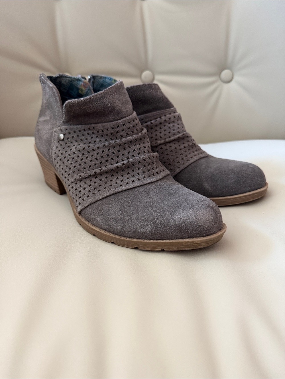 Earth Origins Grey Suede Star-Perforated Ankle Booties